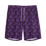 Purple And Black Halloween Skull Print Men's Sports Shorts