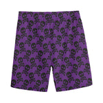 Purple And Black Halloween Skull Print Men's Sports Shorts