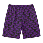 Purple And Black Halloween Skull Print Men's Swim Trunks