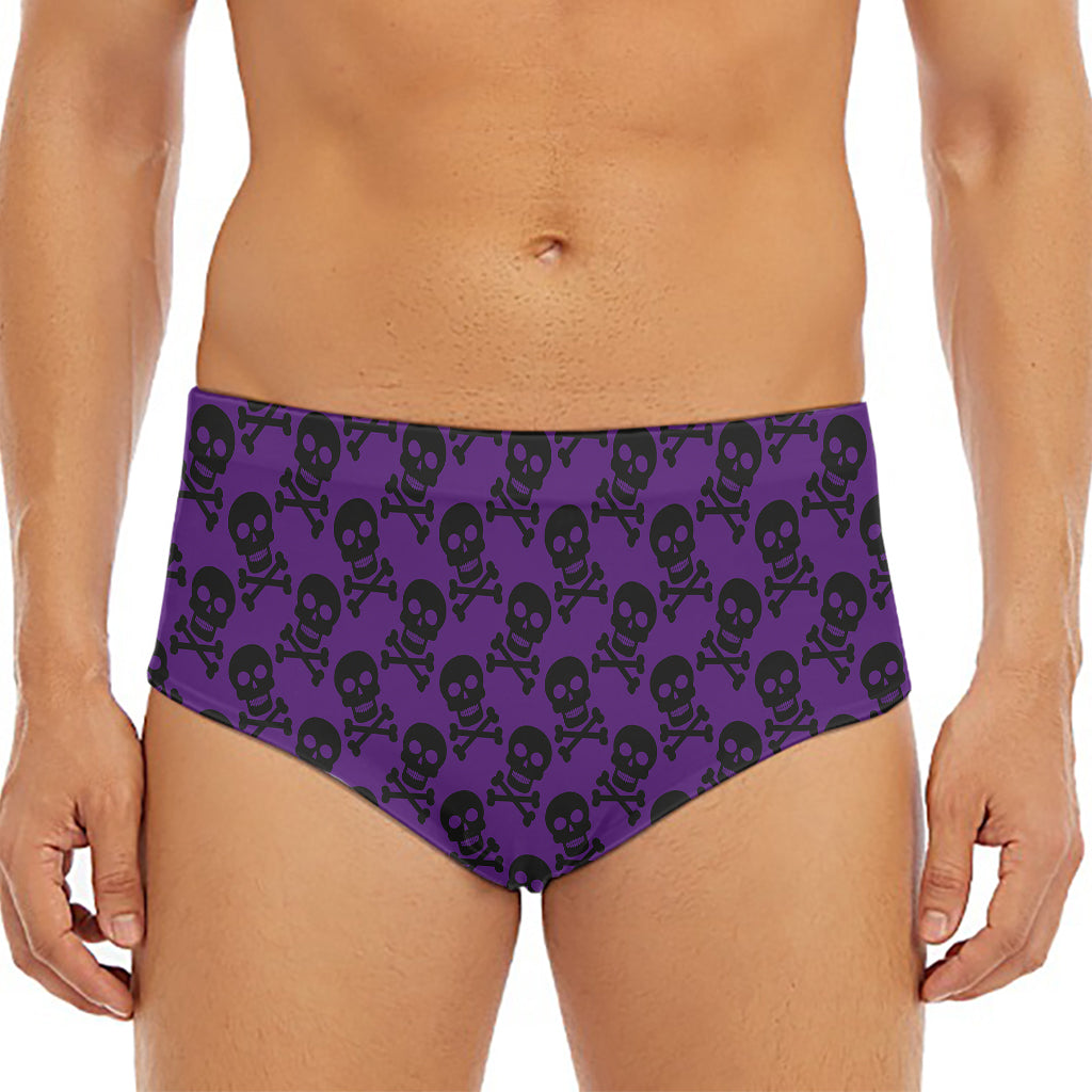 Purple And Black Halloween Skull Print Men's Triangle Swim Briefs