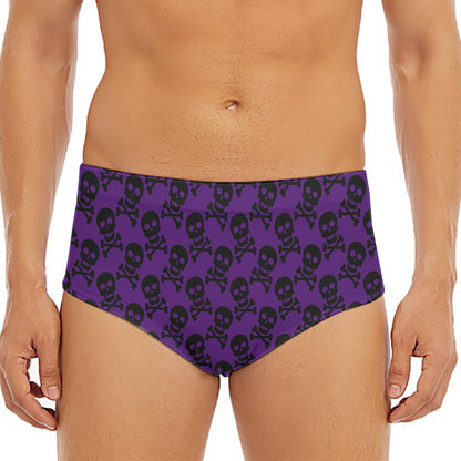 Purple And Black Halloween Skull Print Men's Triangle Swim Briefs