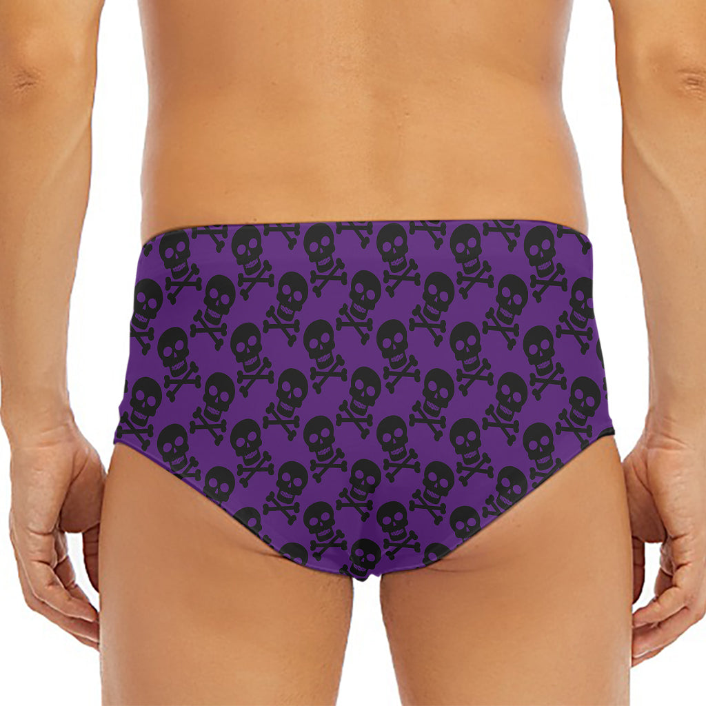 Purple And Black Halloween Skull Print Men's Triangle Swim Briefs