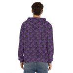 Purple And Black Halloween Skull Print Men's Velvet Pullover Hoodie