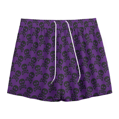 Purple And Black Halloween Skull Print Mesh Shorts