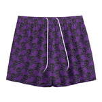 Purple And Black Halloween Skull Print Mesh Shorts