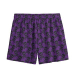 Purple And Black Halloween Skull Print Mesh Shorts