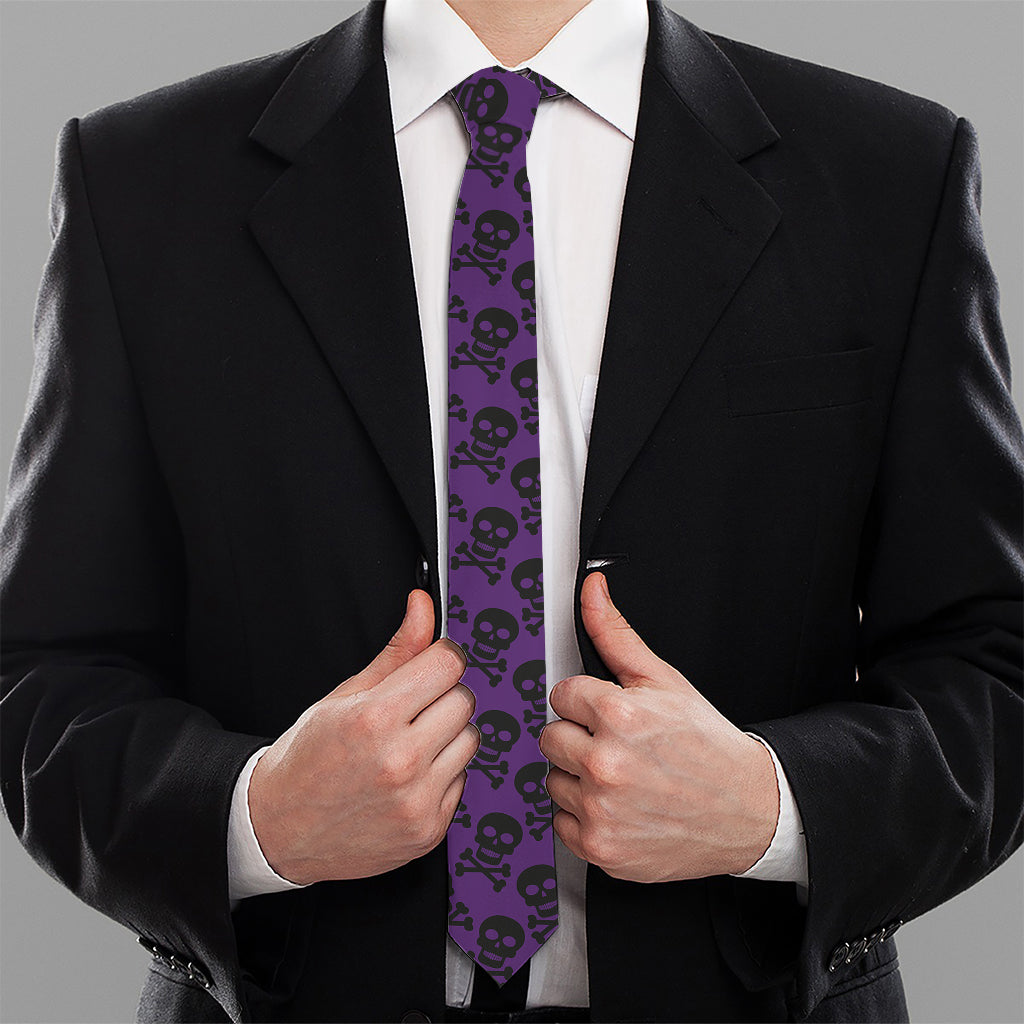 Purple And Black Halloween Skull Print Necktie