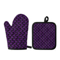 Purple And Black Halloween Skull Print Oven Mitt And Pot Holder Set