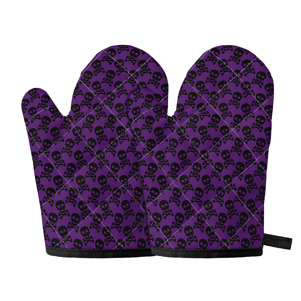 Purple And Black Halloween Skull Print Oven Mitts