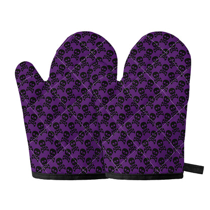 Purple And Black Halloween Skull Print Oven Mitts