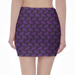 Purple And Black Halloween Skull Print Pencil Mini Skirt
