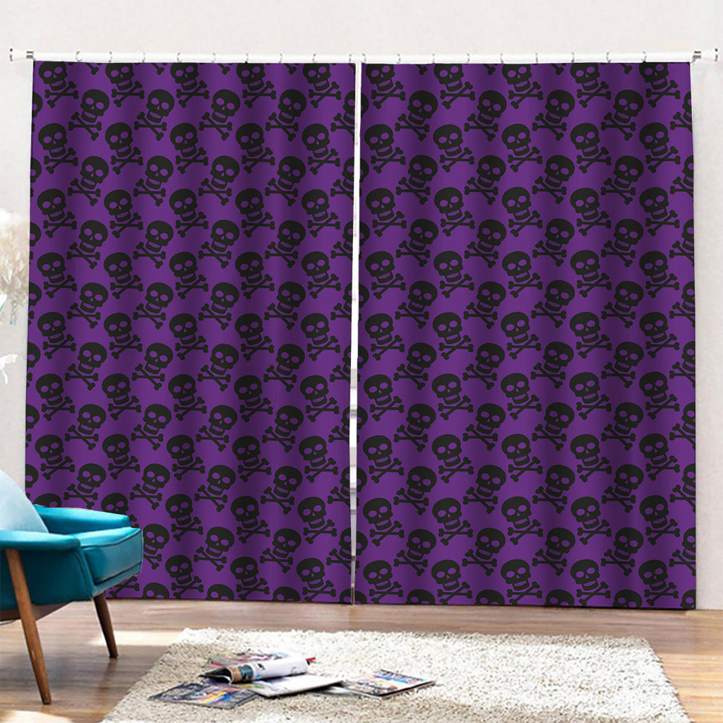 Purple And Black Halloween Skull Print Pencil Pleat Curtains