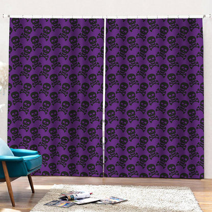Purple And Black Halloween Skull Print Pencil Pleat Curtains