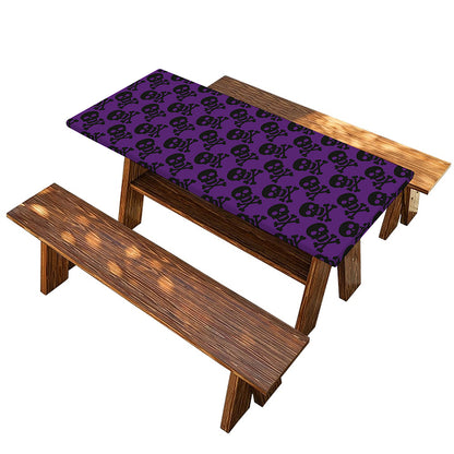 Purple And Black Halloween Skull Print Picnic Table Cover