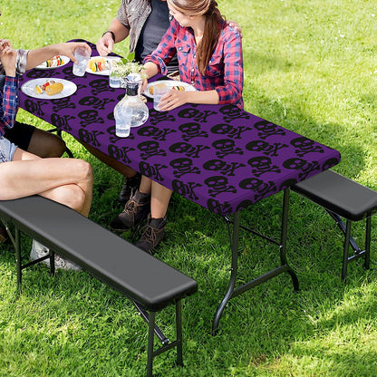 Purple And Black Halloween Skull Print Picnic Table Cover