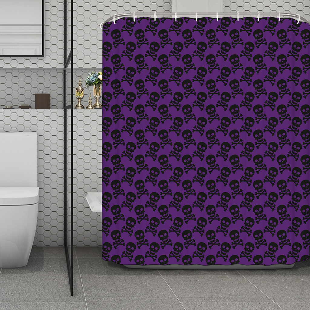 Purple And Black Halloween Skull Print Polyester Shower Curtain