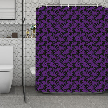 Purple And Black Halloween Skull Print Polyester Shower Curtain