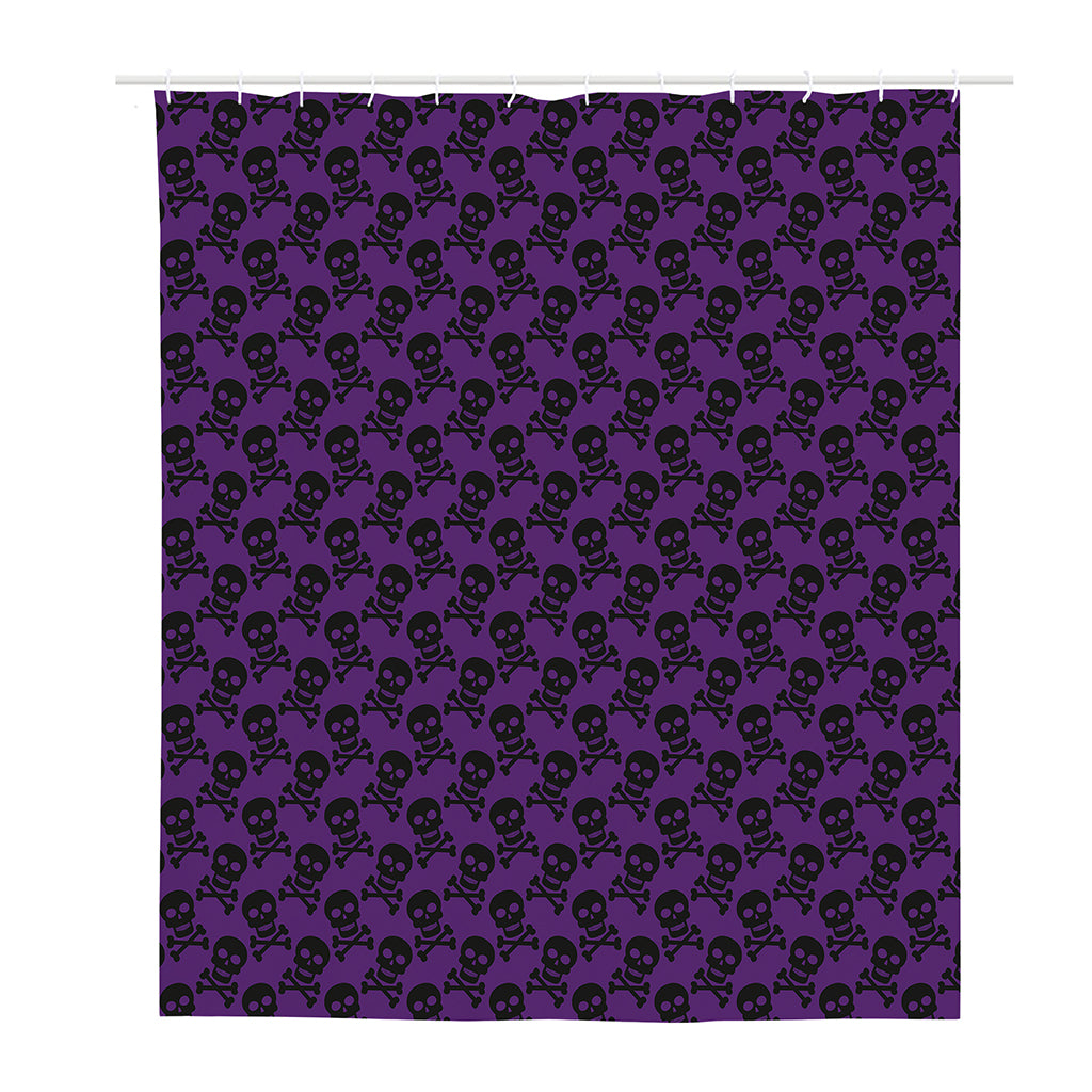 Purple And Black Halloween Skull Print Polyester Shower Curtain