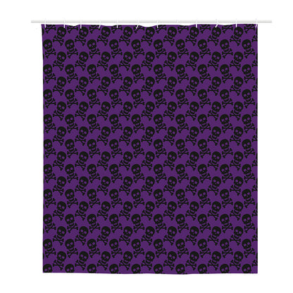 Purple And Black Halloween Skull Print Polyester Shower Curtain