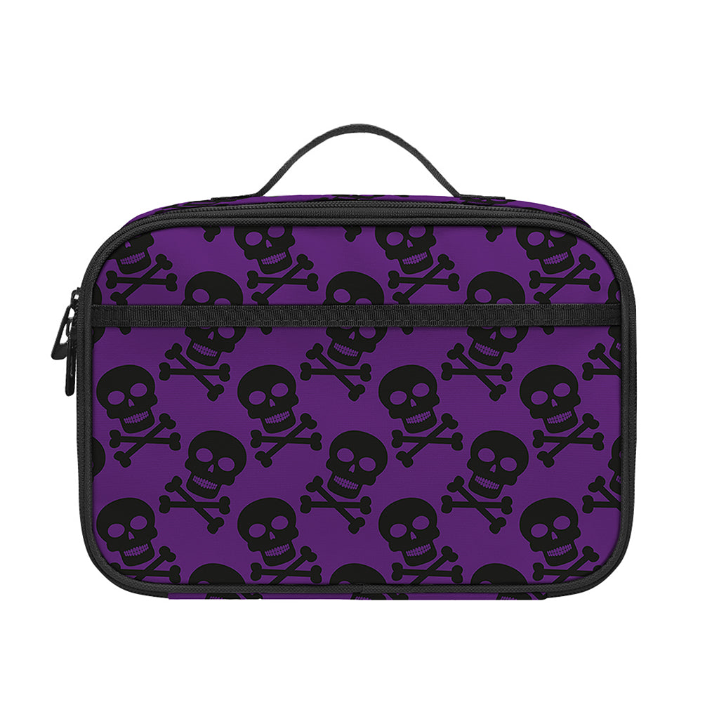 Purple And Black Halloween Skull Print Portable Lunch Bag