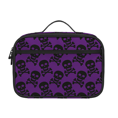 Purple And Black Halloween Skull Print Portable Lunch Bag