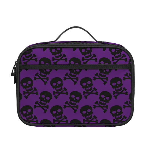 Purple And Black Halloween Skull Print Portable Lunch Bag