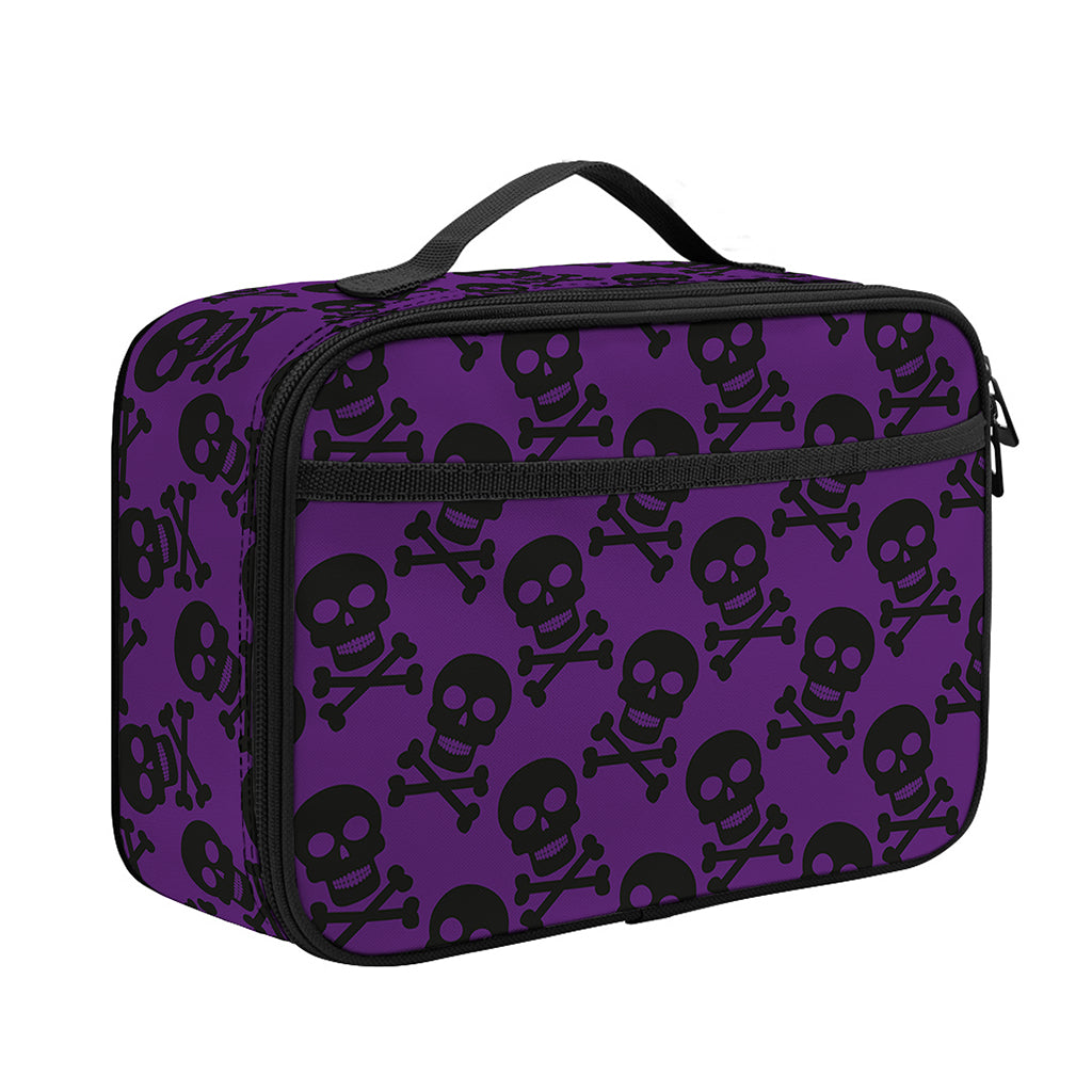 Purple And Black Halloween Skull Print Portable Lunch Bag