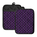 Purple And Black Halloween Skull Print Pot Holders With Pocket