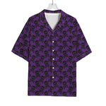 Purple And Black Halloween Skull Print Rayon Hawaiian Shirt