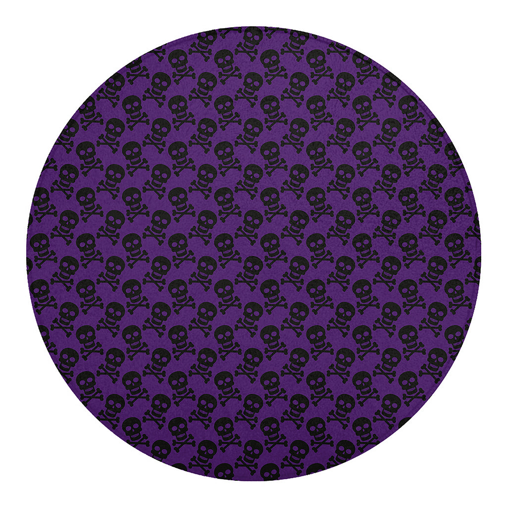Purple And Black Halloween Skull Print Round Blanket