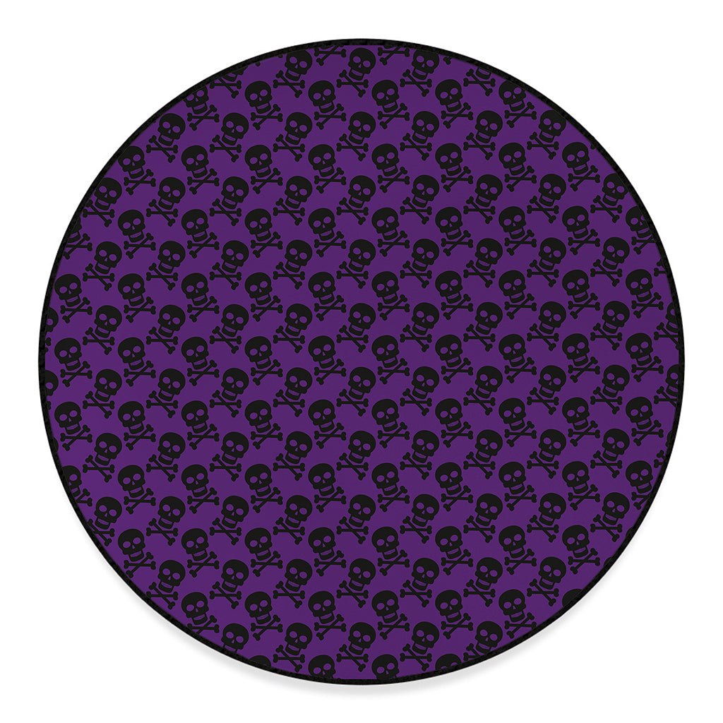 Purple And Black Halloween Skull Print Round Floor Mat