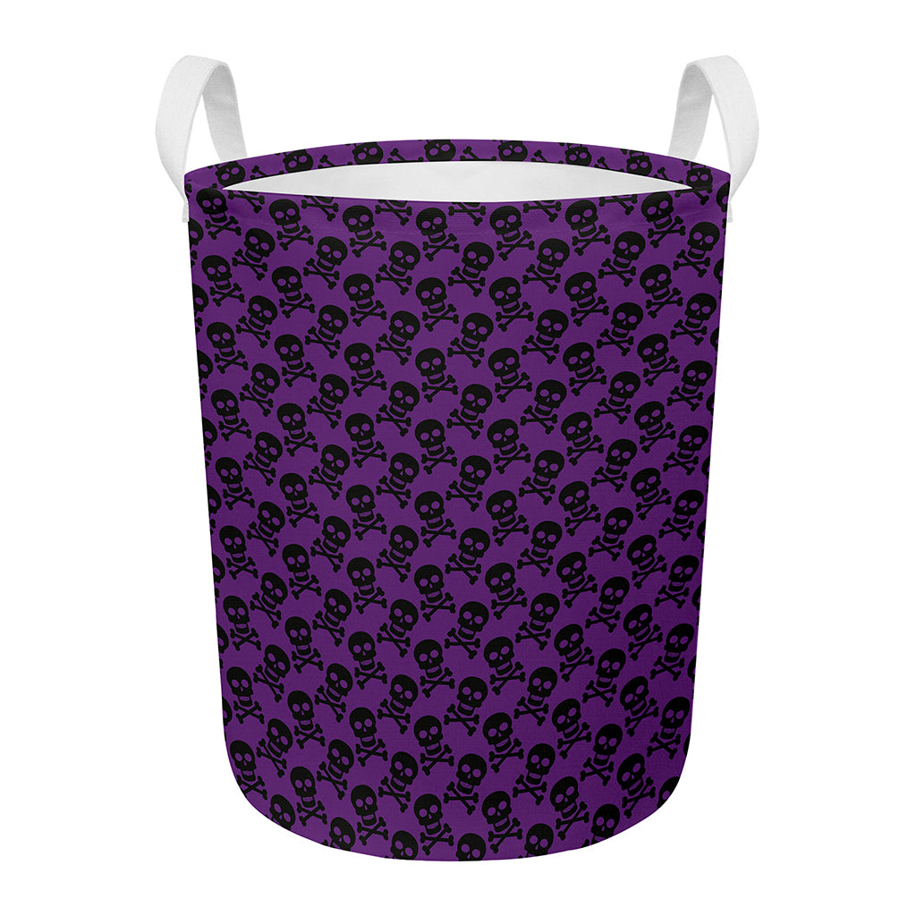 Purple And Black Halloween Skull Print Round Laundry Basket