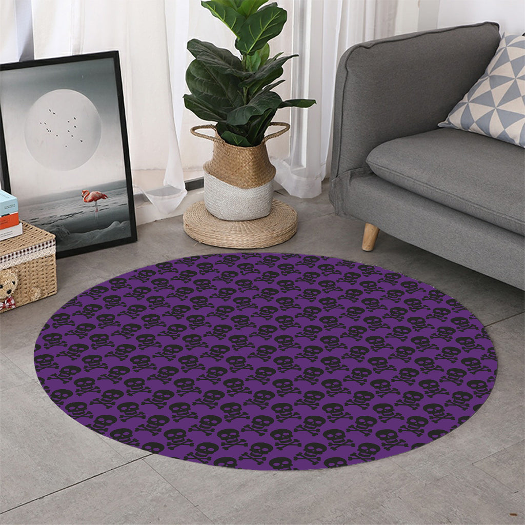 Purple And Black Halloween Skull Print Round Rug