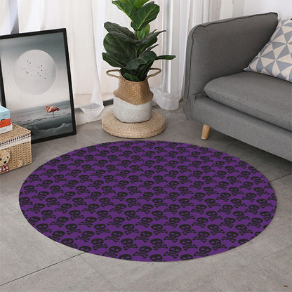Purple And Black Halloween Skull Print Round Rug