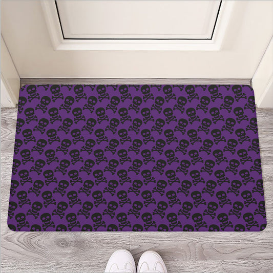 Purple And Black Halloween Skull Print Rubber Doormat