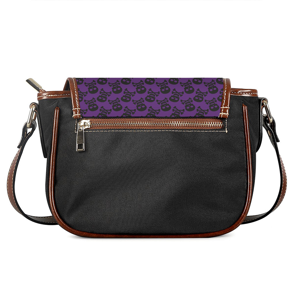 Purple And Black Halloween Skull Print Saddle Bag