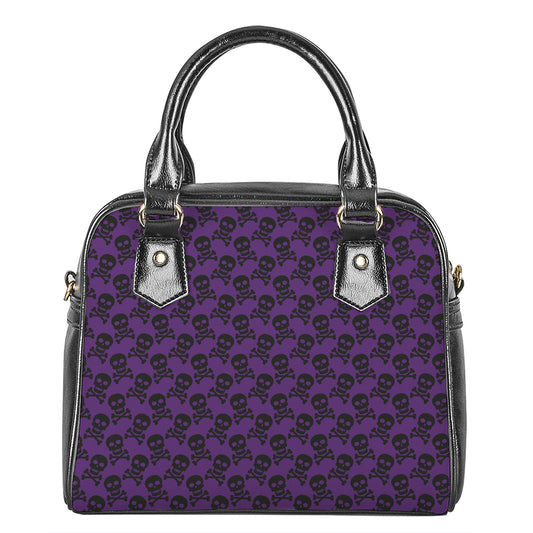 Purple And Black Halloween Skull Print Shoulder Handbag