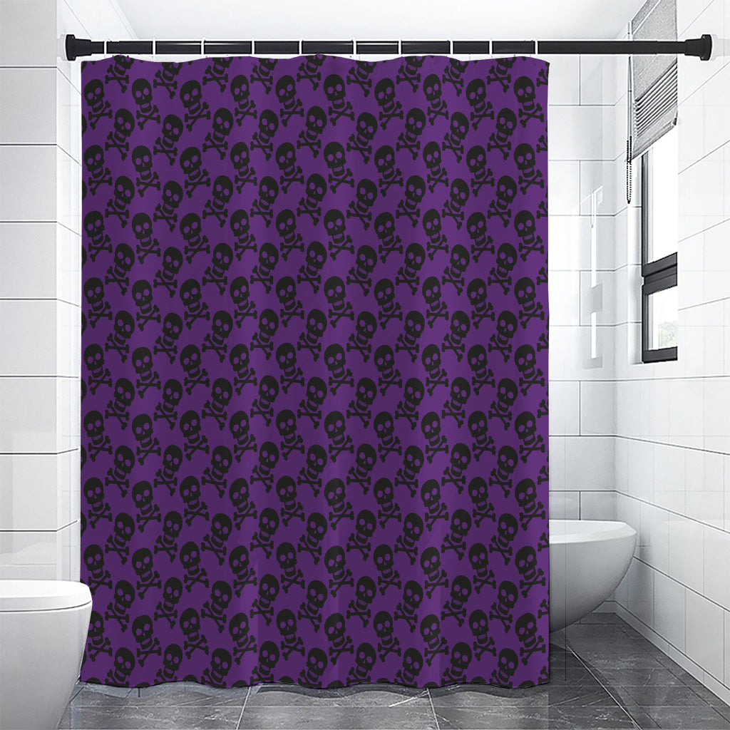 Purple And Black Halloween Skull Print Shower Curtain