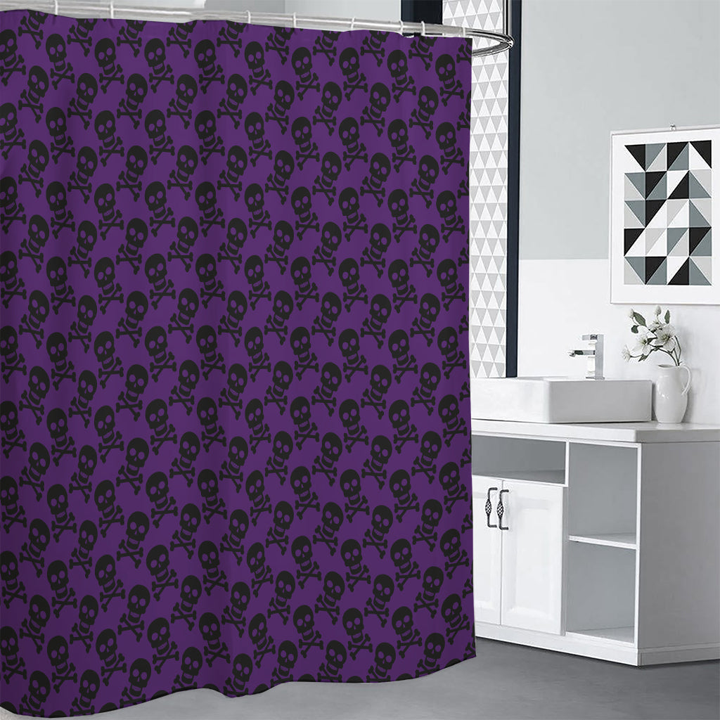 Purple And Black Halloween Skull Print Shower Curtain