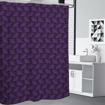 Purple And Black Halloween Skull Print Shower Curtain