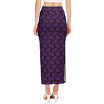 Purple And Black Halloween Skull Print Side Slit Maxi Skirt