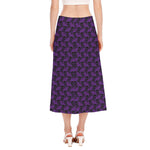 Purple And Black Halloween Skull Print Side Slit Midi Skirt