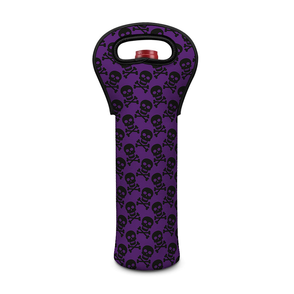 Purple And Black Halloween Skull Print Single Neoprene Wine Tote