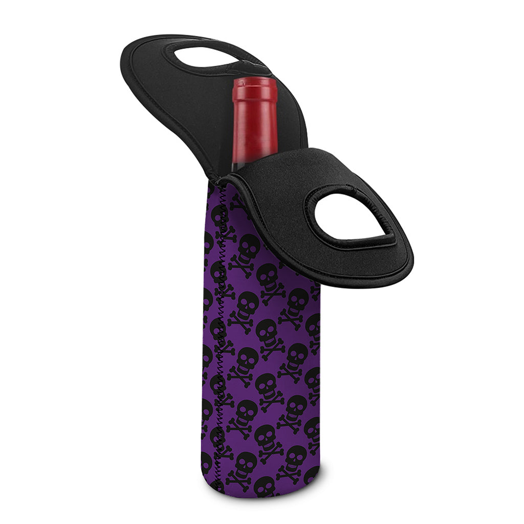 Purple And Black Halloween Skull Print Single Neoprene Wine Tote