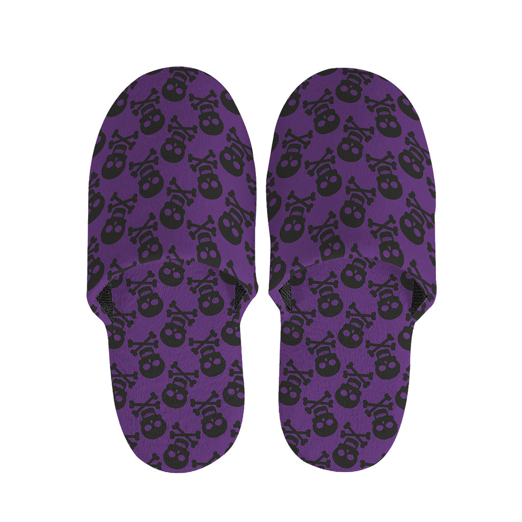 Purple And Black Halloween Skull Print Slippers