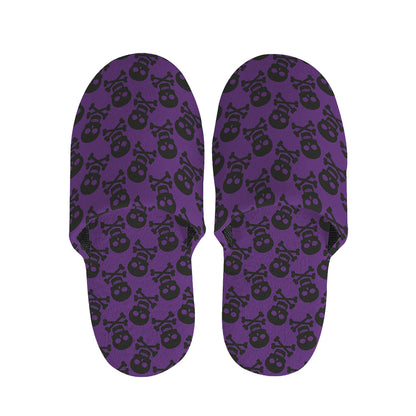 Purple And Black Halloween Skull Print Slippers