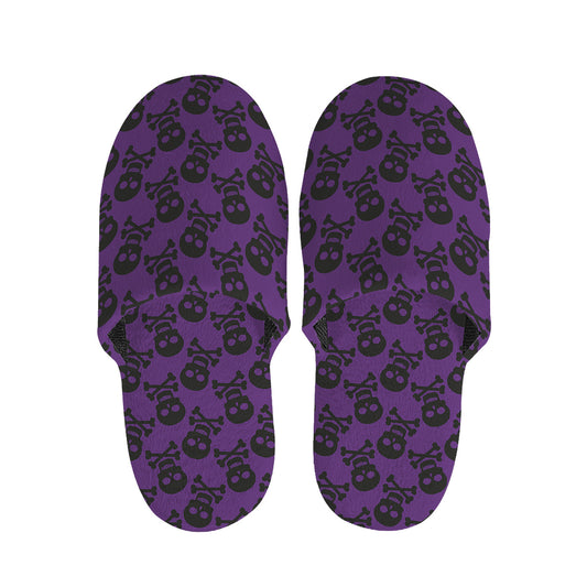 Purple And Black Halloween Skull Print Slippers
