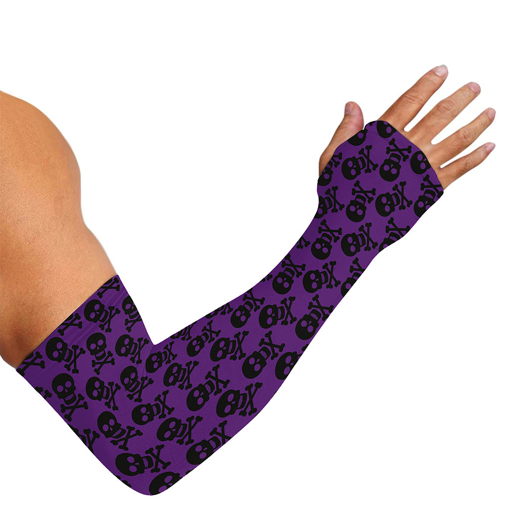 Purple And Black Halloween Skull Print Sun Protection Arm Sleeves