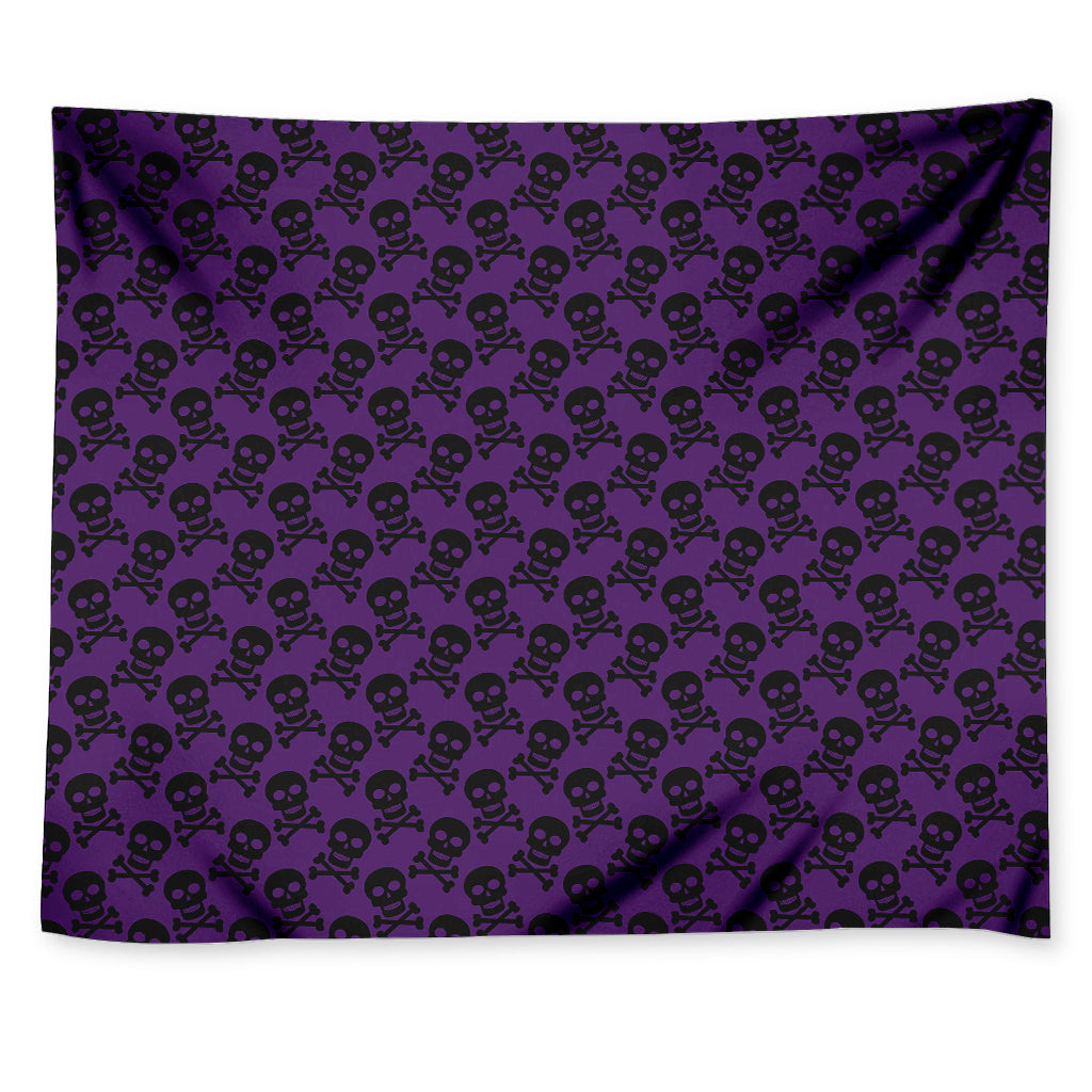 Purple And Black Halloween Skull Print Tapestry