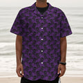 Purple And Black Halloween Skull Print Textured Short Sleeve Shirt